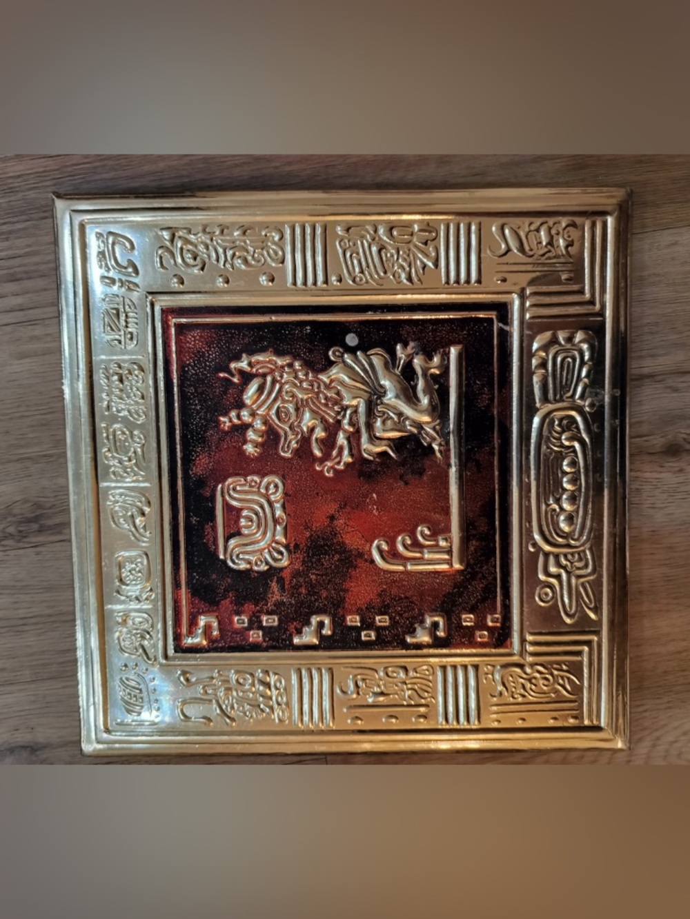Vintage Repujado Embossed Metal Tin Decorative Wall Hanging Mayan God Ek Chuah